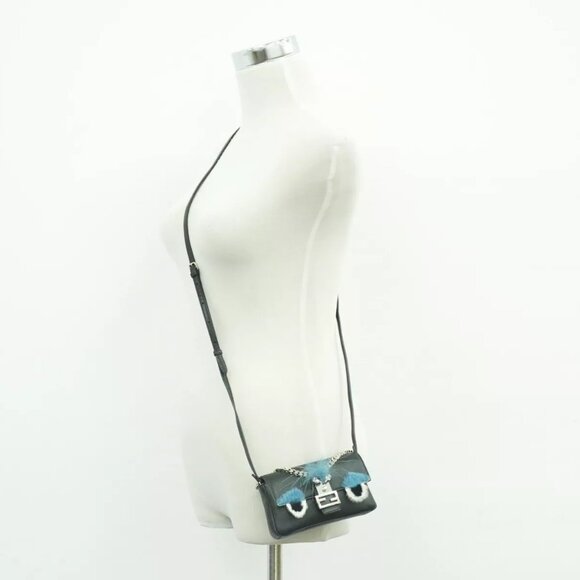 FENDI Micro Bucket Monster 8M0354 Leather 2way Shoulder Handbag Black Silver - Picture 3 of 12